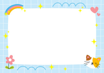 a cute cat and rainbow border with a blank white frame