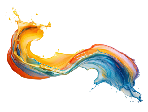 Swirling splash of vivid orange, blue, and white paint against black - Powered by Adobe