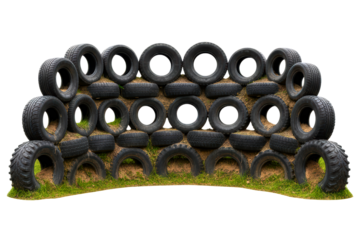 Training barrier made of stacked recycled rubber loops for fitness isolated on a transparent background