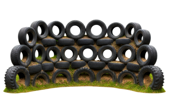 Training barrier made of stacked recycled rubber loops for fitness isolated on a transparent background