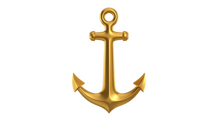 Shiny golden nautical anchor with a loop and flukes isolated on a transparent background maritime