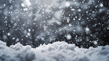 Heavy snowfall blankets the ground in a winter wonderland with soft light filtering through