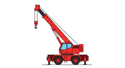 Illustration of a red mobile crane with a hook and boom.