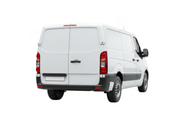 Rear view of white cargo van, commercial vehicle, delivery truck, transport vehicle, automobile, automotive, isolated on transparent background