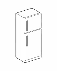 Isolated steel refrigerator, an old-fashioned kitchen appliance, with a closed door for cold food storage