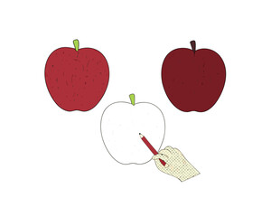 Red, ripe, and juicy apple ART with a heart shape, a delicious fruit illustration and vector icon symbolizing love and healthy diet