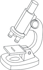 An isolated microscope vector illustration shows scientific laboratory equipment for biology research