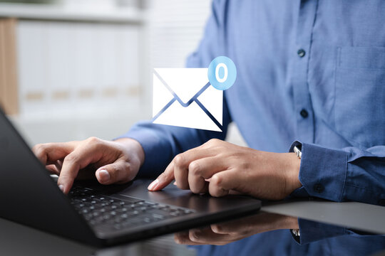 email, inbox, zero, read, archive, A professional person using a laptop to manage email inbox, showing an empty mailbox icon with zero unread messages, symbolizing organization and productivity.