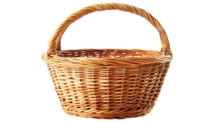Wicker Basket with Handle isolated on a transparent background