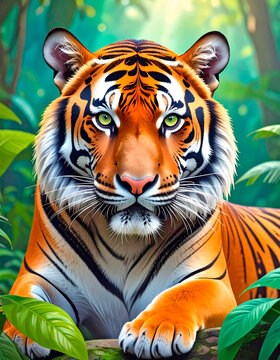 Tigre de bengala en la selva  verde.