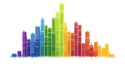 Colorful histogram showing data distribution with vibrant bars on transparent background