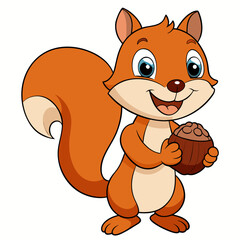 Cute cartoon squirrel holding a nut with a happy expression