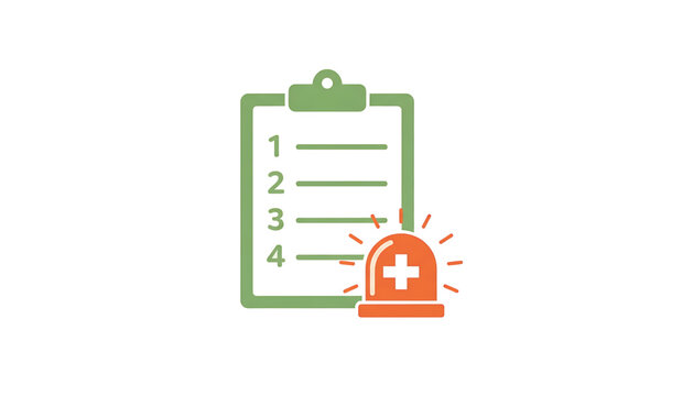 Vector  of checklist with alert alarm emergency siren beacon flashlight. Symbol of emergency action paln.eps