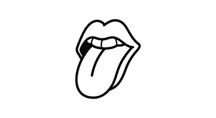 Bold black and white outline of a mouth with tongue sticking out silhouette