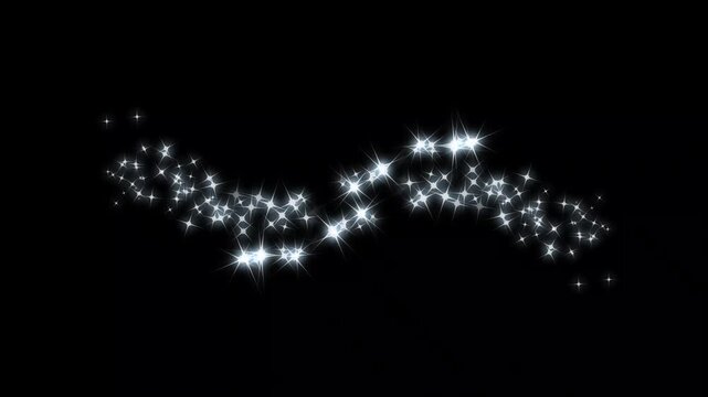 Multi-set of magic glitter line stars, fast line glitter motion on a alpha channel black screen, white cartoon, flat, vector, doodles style stars blinking, magic sparkles glitter line burst. 4K video