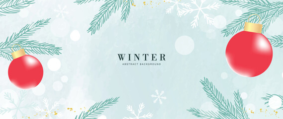Plakat Winter vector background with red berries on frosty branches and snowy hills, elegant holiday scene for invitations, posters and cards