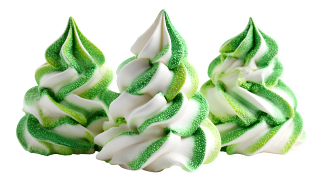 Green and White Meringue Kisses, isolated on transparent background