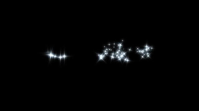 Twinkling glitter stars animation, fast line glitter motion, magic sparkles glitter line stars white cartoon blinking stars, flat vector doodle sparkle on black screen background. 4k video