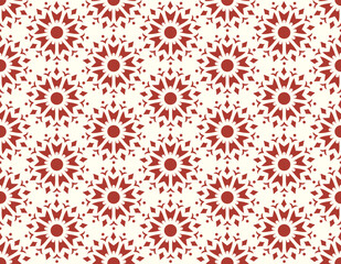 Crimson Geometric Floral Pattern on Cream - Seamless Decorative Design for Fabrics