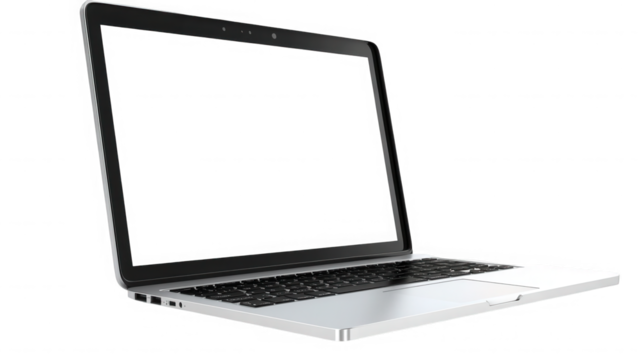 Modern laptop computer with a blank screen display for product mockups use on transparent background