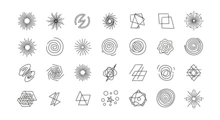 Collection of abstract geometric and chaotic line art shapes and icons. EPS Editable