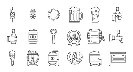 Collection of Beer Icons and Symbols for Brewing and Drinks. EPS Editable