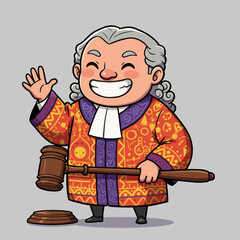 Funny cartoon illustration of an old man with a glass of wine, a vector character doctor or professor smiling