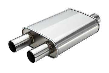 Stainless steel muffler isolated on transparent background, a durable exhaust component