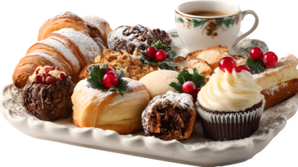 Festive Pastries and Coffee, isolated on transparent background