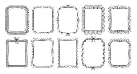 A collection of ten handdrawn doodle style frames with decorative borders. EPS Editable