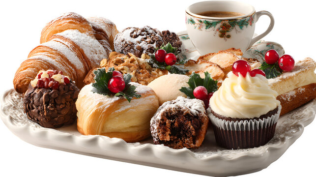 Festive Pastries and Coffee, isolated on transparent background - Powered by Adobe