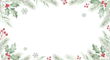 Watercolor Christmas Frame Background Template – Festive Border Design