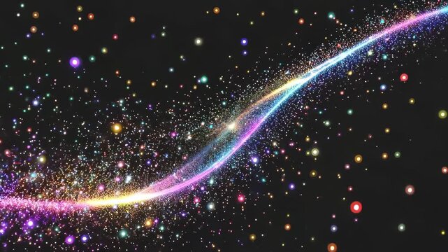a colorful wave of light and stars against a black background