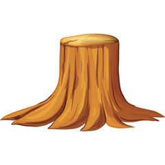 Pixel Art Wooden Tree Stump with Spreading Roots Rendered in Warm Earthy Tones on a Transparent Background