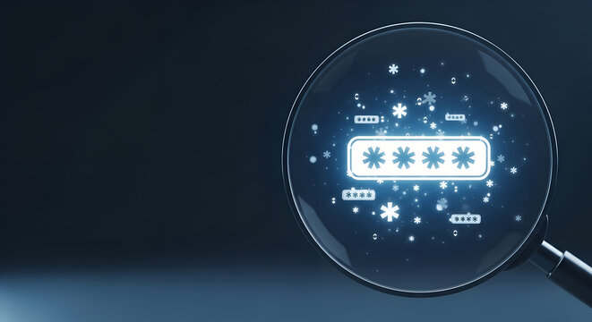 Magnifying Glass Highlighting Password Encryption Symbols &ndash; Data Privacy and Cyber Security Concept