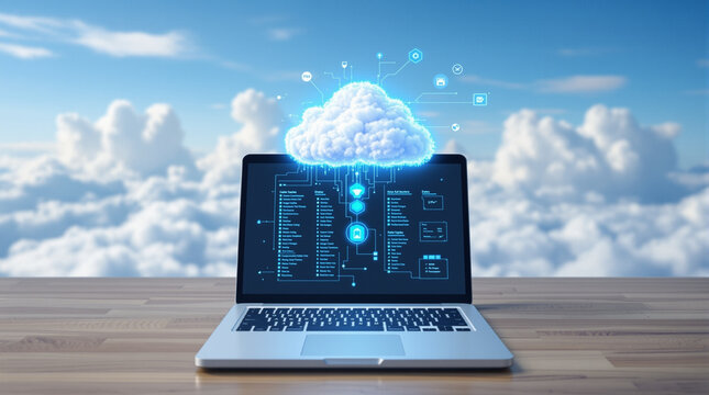 Laptop and cloud computing concept
