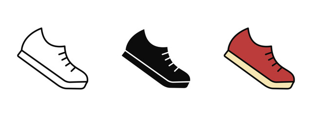 Running shoe icon designed in stroke, fill, and color variations, isolated on a white background. Ideal for fitness apps, sports visuals, health dashboards, and athletic branding concepts.