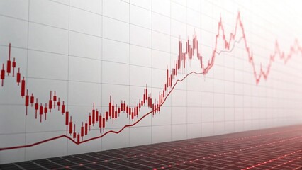 A financial chart showing an upward trend with red line indicators against a grid background, symbolizing market growth and analysis.