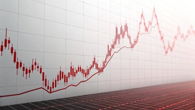 A financial chart showing an upward trend with red line indicators against a grid background, symbolizing market growth and analysis.