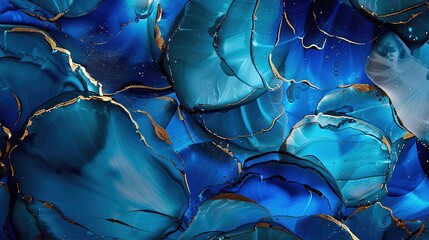 Obraz premium Elegant Blue Abstract Art with Gold Accents and Fluid Patterns