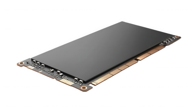Sleek solid state drive component for computer technology on transparent background