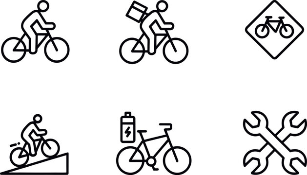 Minimalist line art icons set six bicycles riding and bicycle maintenance concepts vector - Powered by Adobe