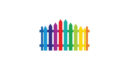 Colorful wooden fence silhouette with rainbow colors on a white background representing creativity and imagination silhouette