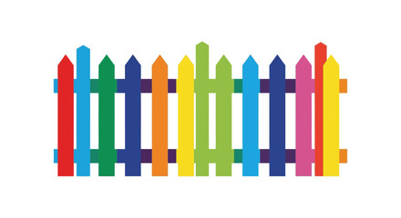 Colorful wooden fence silhouette against a white background representing childhood and playfulness silhouette