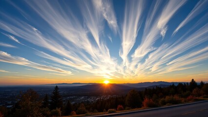 Stunning Sunset Over Mountains with Vibrant Cloud Patterns