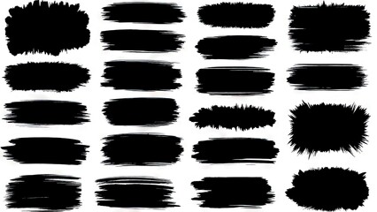 Diverse Collection of Black Brush Strokes for Creative Projects