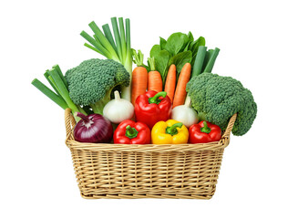 Fresh vegetables and produce basket healthy food, essential nutrients and vitamins
