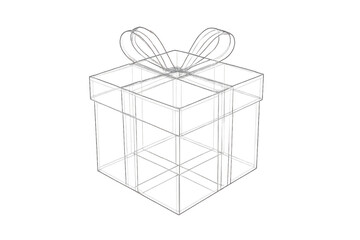 Obraz premium Wireframe rendering of a gift box featuring a bow, symbolizing giving, holidays, technology, and abstract design