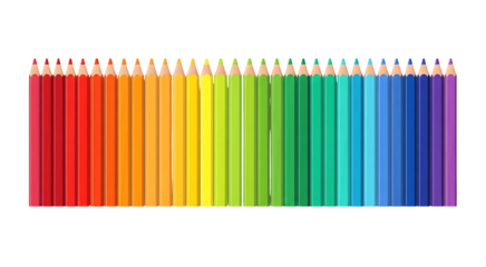Colorful pencils in row isolated on white or transparent background