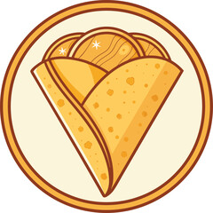 Cartoon flat style drawing fresh delicious crispy crepes restaurant logo emblem. Sweet snack shop logotype template concept for cafe, shop or food delivery service. Graphic design vector illustration